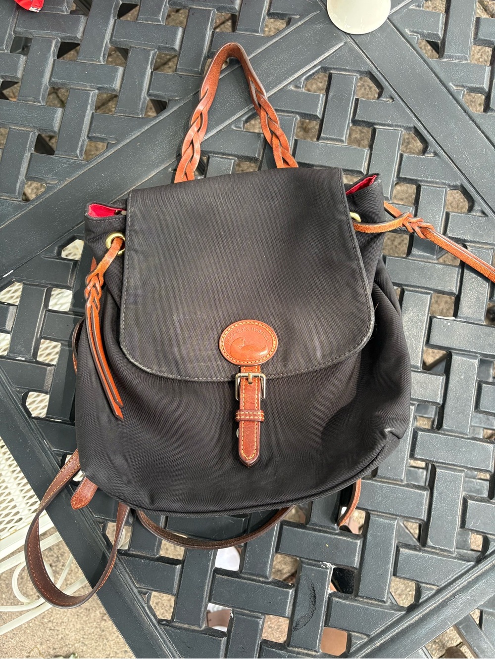 Dooney & Bourke Black Nylon Backpack with Brown Leather Trim